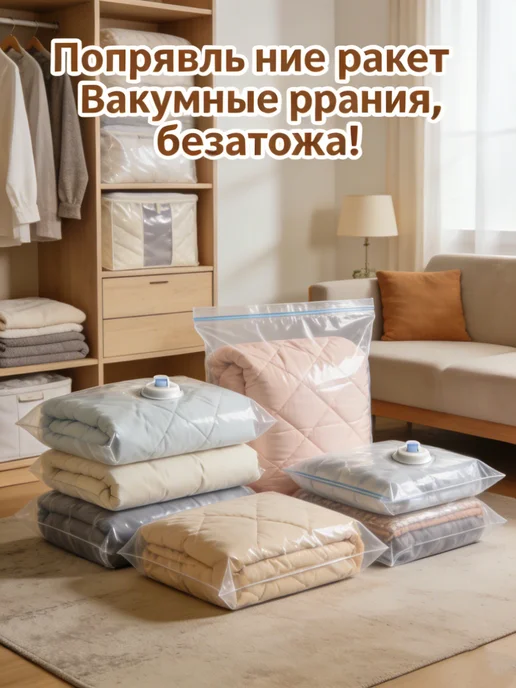 Вакуумные пакеты для хранения Огромный размер, 5шт, 5 шт