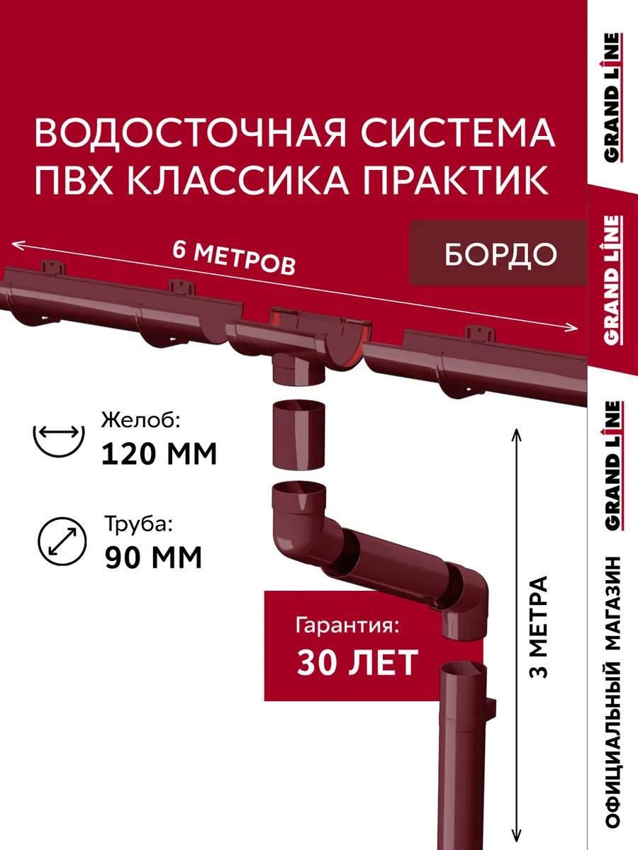 Водосток для крыши дома 6х3м ПВХ Классика Практик, RAL 3005