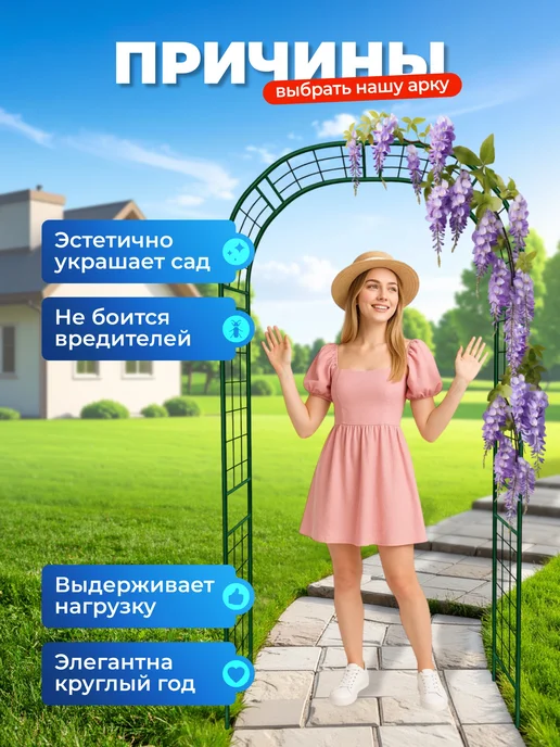 НАШЕ ЛЕТО Арка садовая металлическая "Решетка 35", зеленый, фото 4
