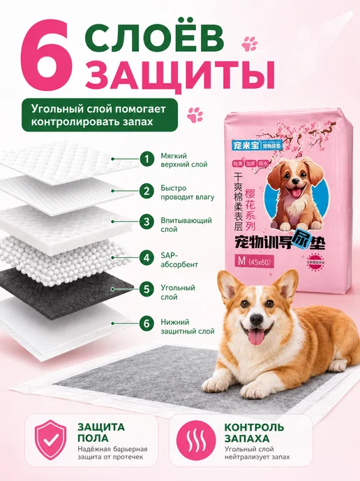 Пеленки одноразовые 45х60 для собак 50 штук угольные гелевые, 45x60, фото 3