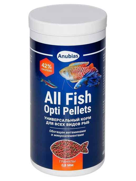 Anubias Корм для рыб All Fish Opti Pellets гранулы 0,8мм 1 л 400 г, 1 л, 400 г, фото 2