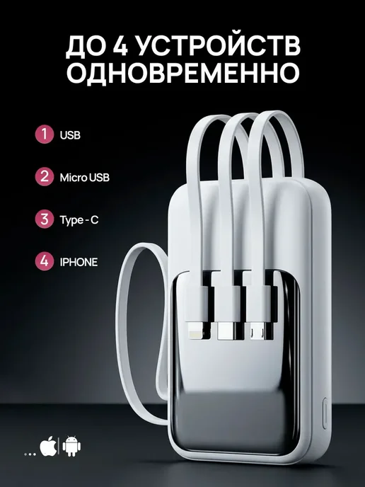 NEVIA Power bank 20000 внешний аккумулятор с быстрой зарядкой, белый, фото 2