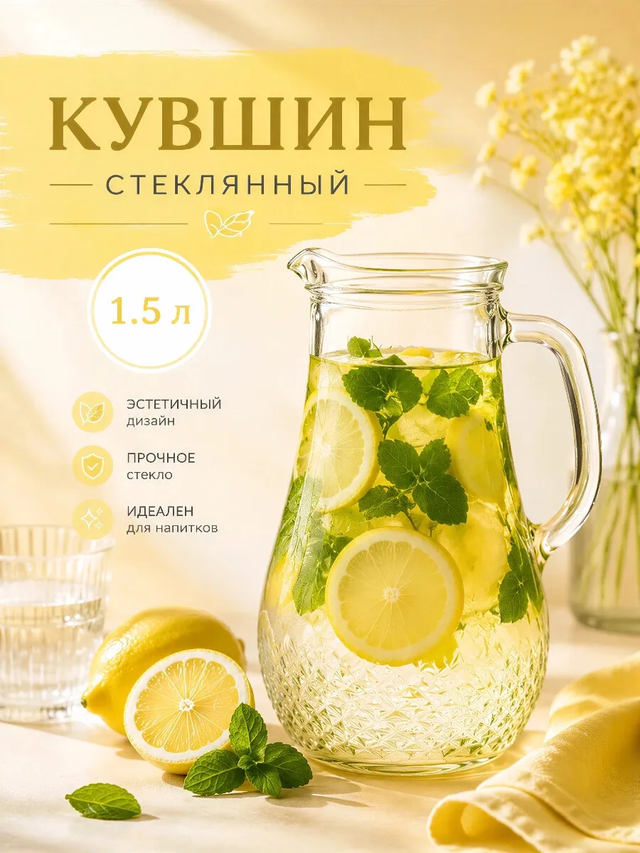 Кувшин для воды стеклянный 1.5 л