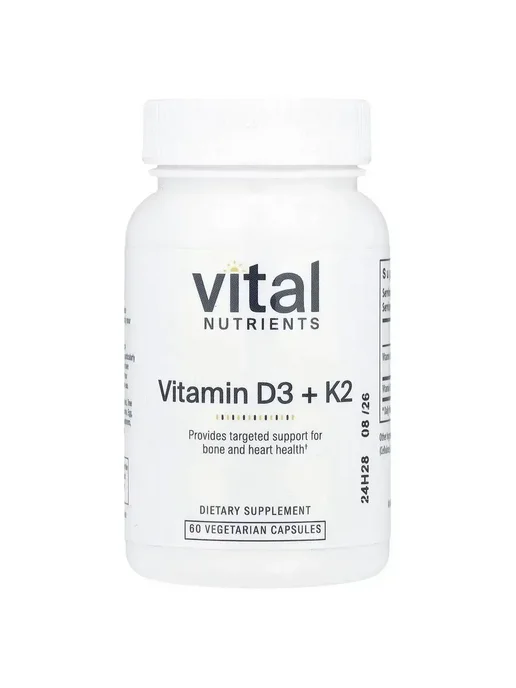 Vital Nutrients Витамин D3 + K2 для костей и иммунитета, 60 капсул, 172 мл, фото 6