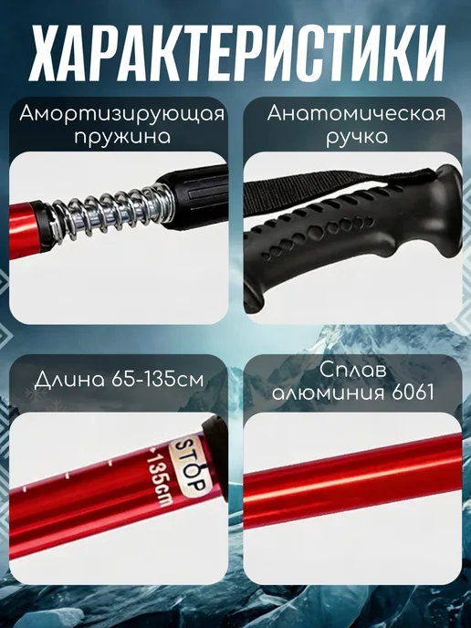 Kim&Co Палки для скандинавской ходьбы телескопические складные, красный, фото 2
