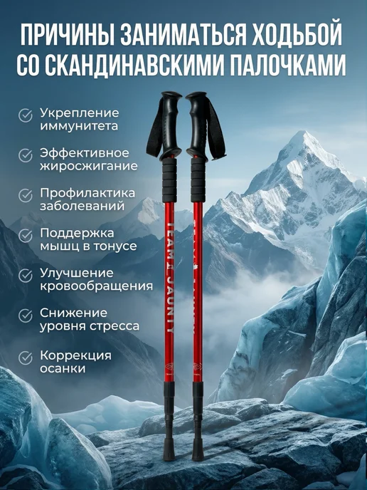 Kim&Co Палки для скандинавской ходьбы телескопические складные, красный, фото 5