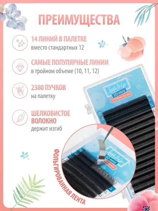 Lash&Go Черные ресницы готовые пучки W, 3D, 0,10 M 8-14 mm (14 линий…, черный, фото 2