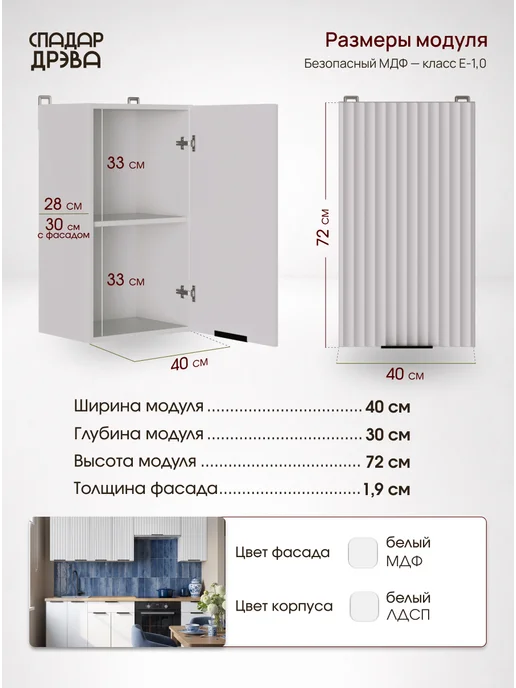 СпадарДрэва Кухонный гарнитур модульный навесной 40 см, белый, фото 2