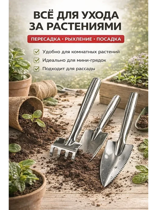 TOSUM Маленькие садовые инструменты для комнатных растений, металлические, фото 2