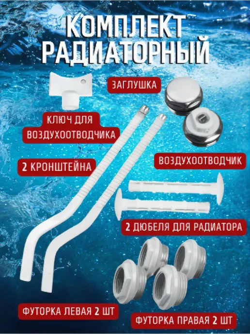 Полный набор для монтажа радиатора 3 4 с кронштейнами, вариант, фото 2