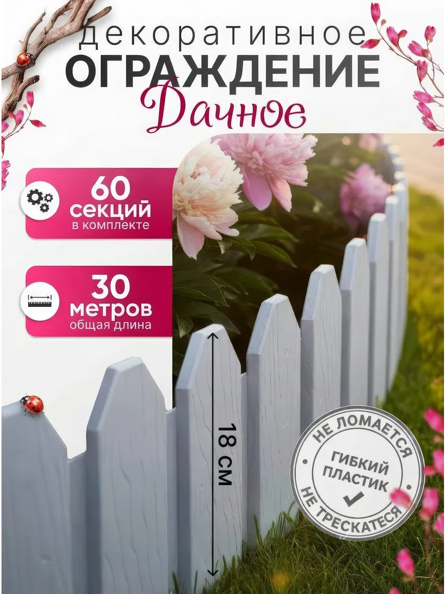 Садовое ограждение, заборчик для клумбы Дачный 30 метров
