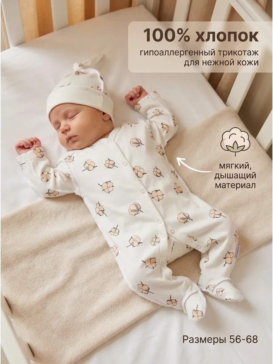 Слип для новорожденных с антицарапками и шапочкой
