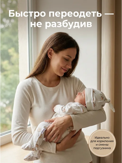 milkymania Слип для новорожденных с антицарапками и шапочкой, белый, фото 5
