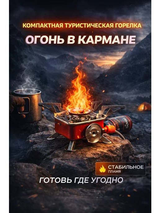 Газовая горелка туристическая плита с пьезоподжигом, вариант