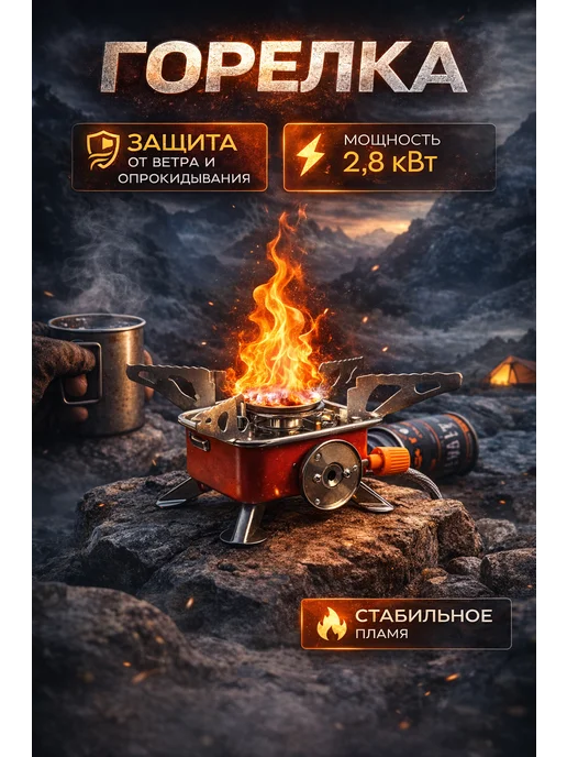 Газовая горелка туристическая плита с пьезоподжигом, вариант, фото 2