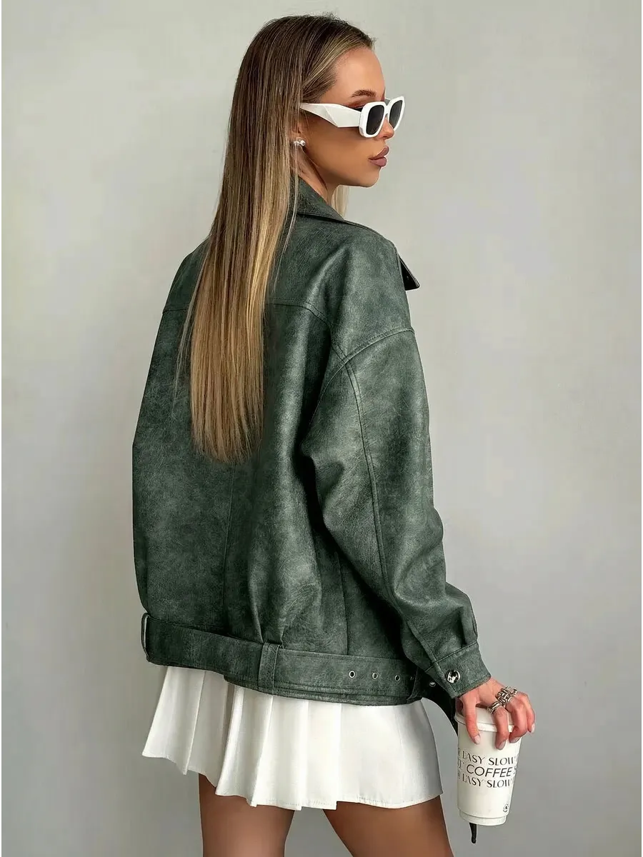 Косуха кожаная куртка oversize демисезонная