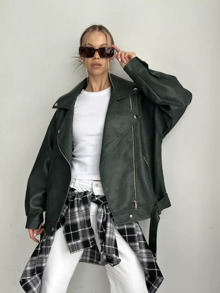 Косуха кожаная куртка oversize демисезонная
