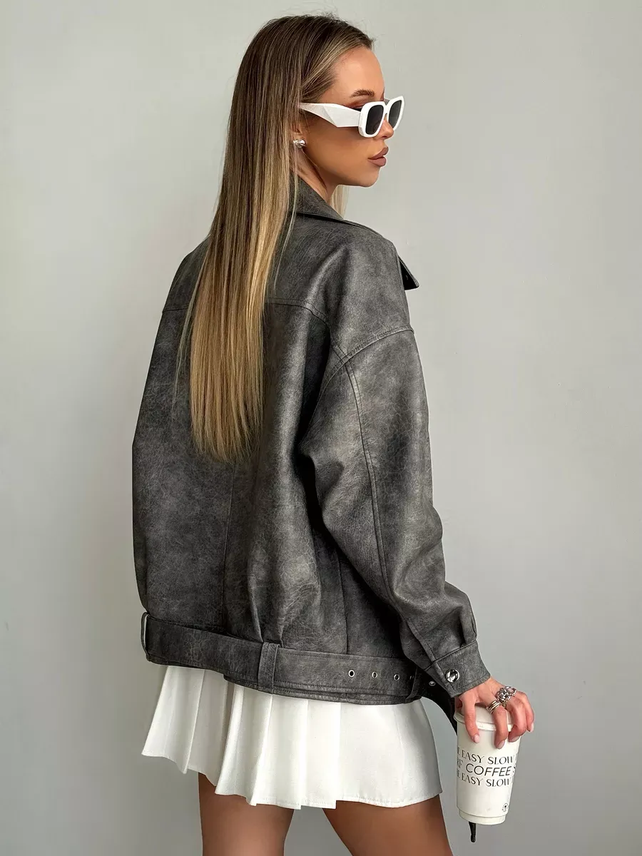 Косуха кожаная куртка oversize демисезонная