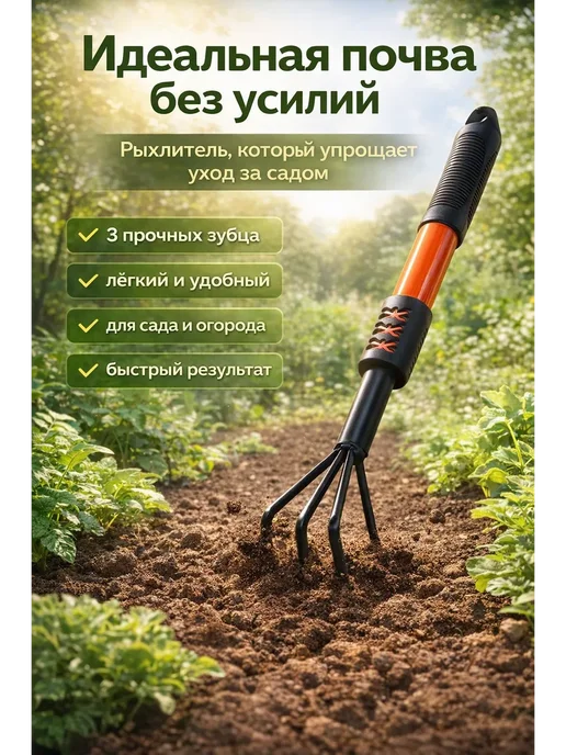 звонк Рыхлитель садовый ручной 3 зубца с удобной ручкой, вариант