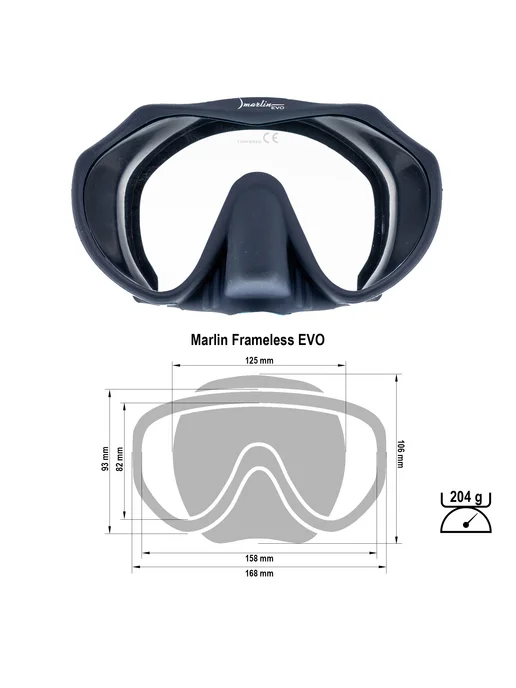 Marlin Маска для дайвинга и подводной охоты FRAMELESS EVO, черный, синий, фото 5