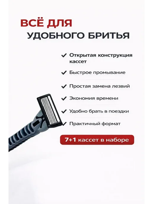 КуПиещё Бритвенный станок мужской с кассетами, черный, фото 3