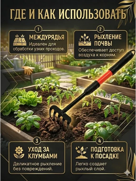 SEIDALIEVA Мини-грабли садовые для дачи и огорода, черный, фото 3
