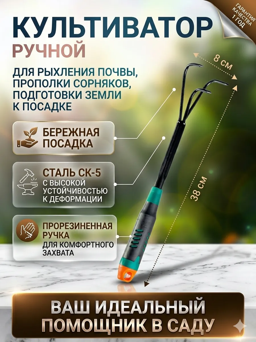 Культиватор ручной рыхлитель 38 см
