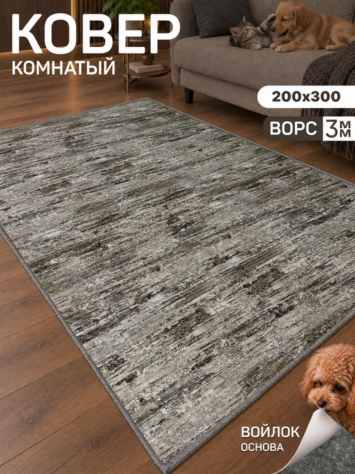 iCE carpet Ковер комнатный 200х300 прямоугольный для гостиной и зала, 200x300