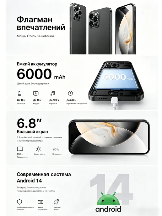 Смартфон TECHAURA I16 Pro Max 6/12 ГБ (восстановленный), белый, фото 3