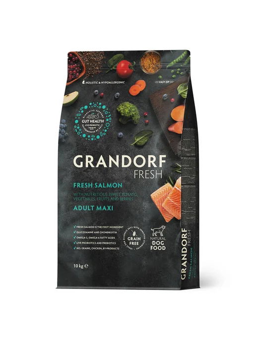 Сухой корм Grandorf' Fresh для собак, беззерновой, крупные, лосось, 10 кг