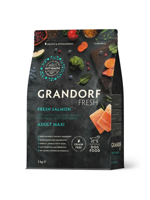 Сухой корм Grandorf' Fresh для собак, беззерновой, крупные, лосось, 3 кг