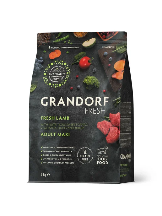 Сухой корм Grandorf' Fresh для собак, беззерновой, крупные, 3 кг