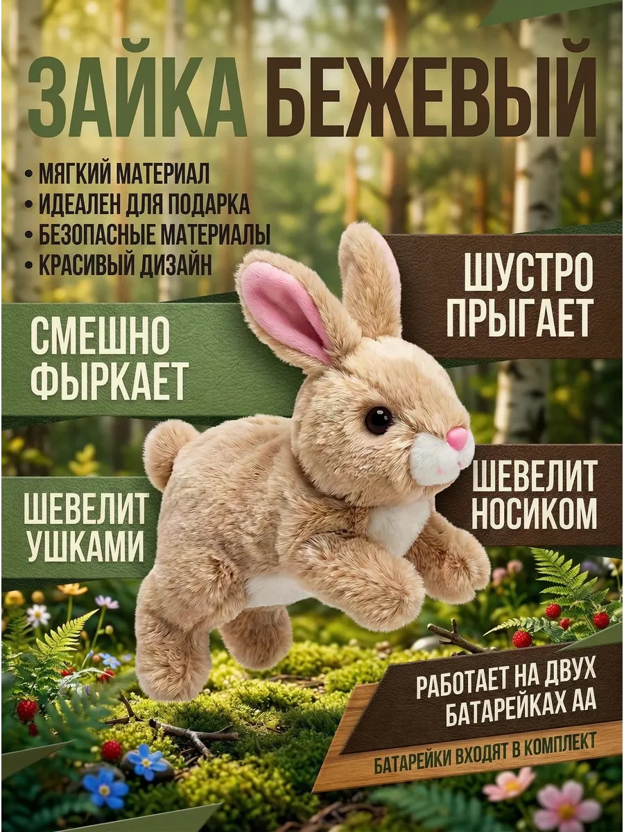 Зайка бежевый интерактивный