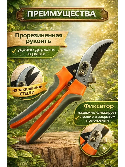 Секатор цельнокованый садовый для обрезки веток, синий, фото 2
