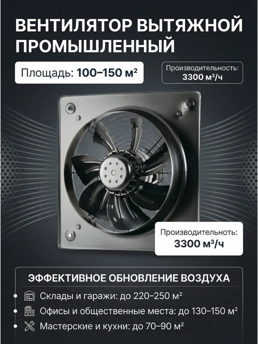 ЭлектроОПТ Вентилятор вытяжной 400 мм, черный, фото 2