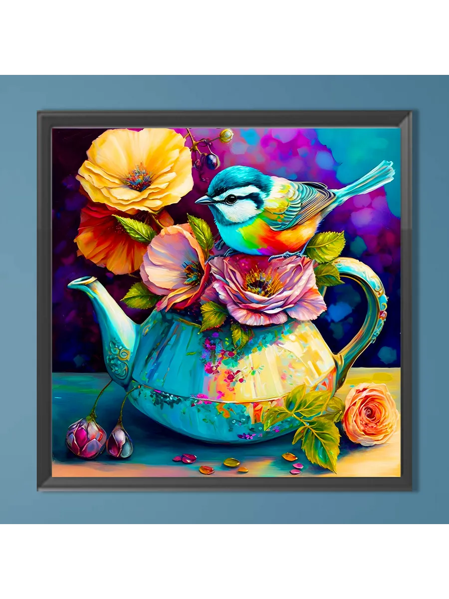 5D ДФ полная выкладка с птицами на чашках, 40x40 см