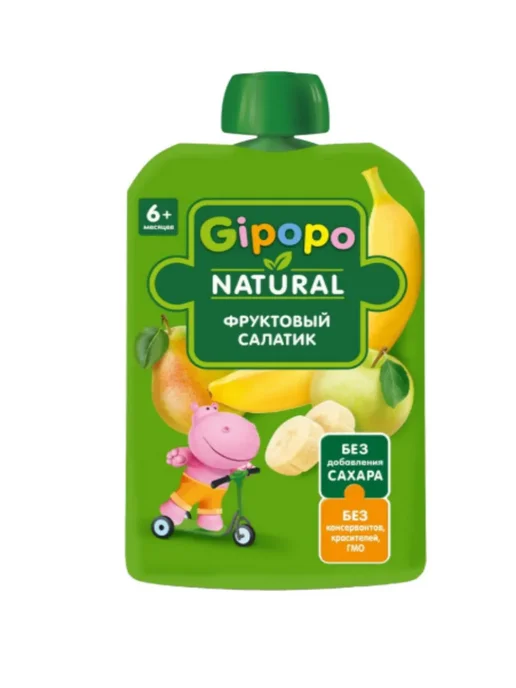 GIPOPO Пюре детское Фруктовый салатик, 90 гр, 12 шт, 90 г, 6 шт, фото 3
