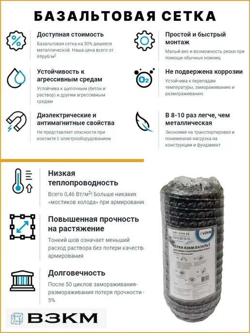 ВЗКМ Базальтовые сетки 0,5м 50м, 0,5 м, 50 м, фото 5