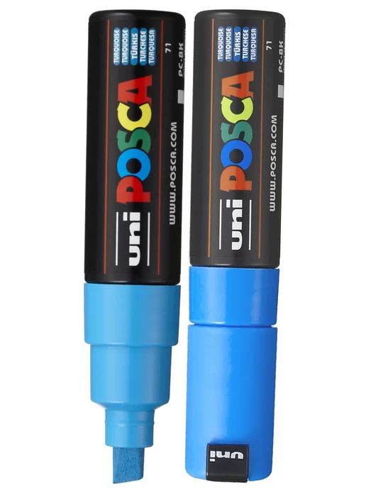 UNI Маркер POSCA PC-8K скошенный белый, голубой, фото 5