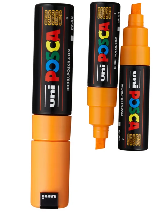 UNI Маркер POSCA PC-8K скошенный белый, оранжевый, фото 3
