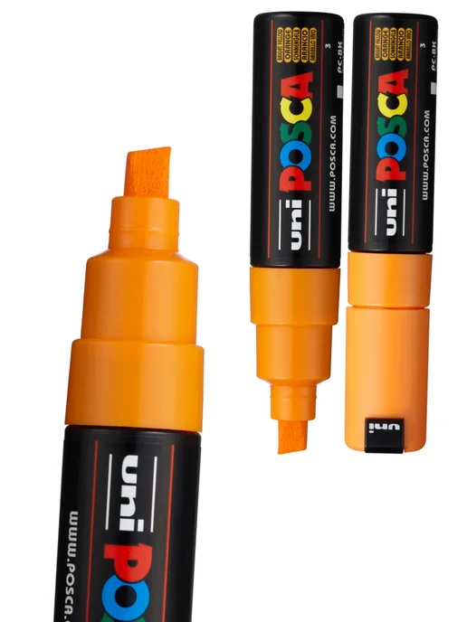 UNI Маркер POSCA PC-8K скошенный белый, оранжевый, фото 4