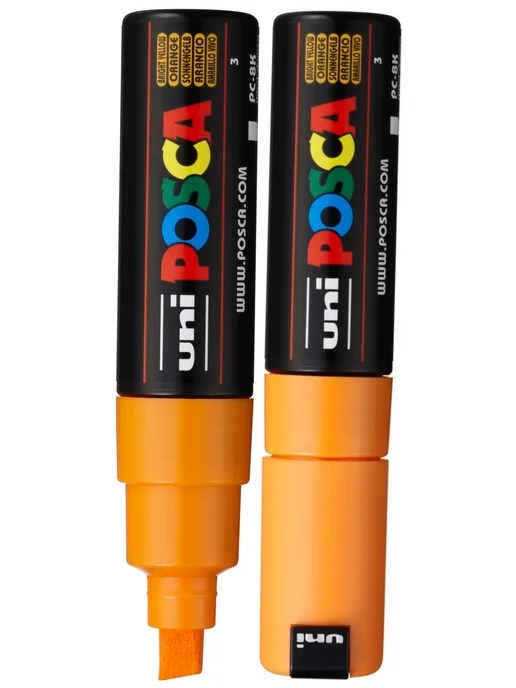 UNI Маркер POSCA PC-8K скошенный белый, оранжевый, фото 5