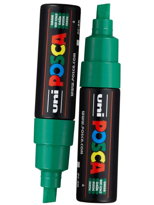 UNI Маркер POSCA PC-8K скошенный белый, зеленый, фото 2