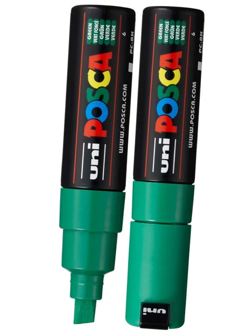 UNI Маркер POSCA PC-8K скошенный белый, зеленый, фото 5
