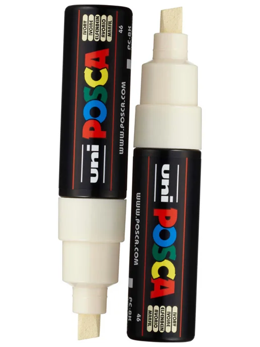 UNI Маркер POSCA PC-8K скошенный белый, бежевый, фото 2