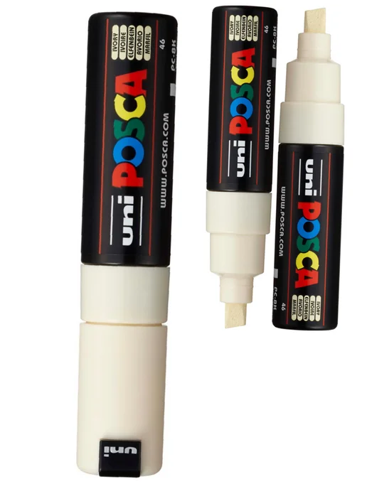 UNI Маркер POSCA PC-8K скошенный белый, бежевый, фото 3