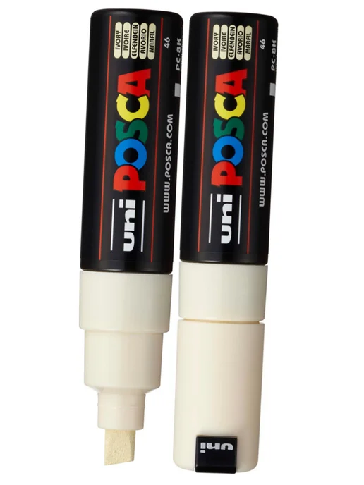 UNI Маркер POSCA PC-8K скошенный белый, бежевый, фото 5