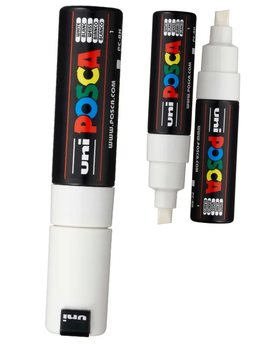 UNI Маркер POSCA PC-8K скошенный белый, белый, фото 3