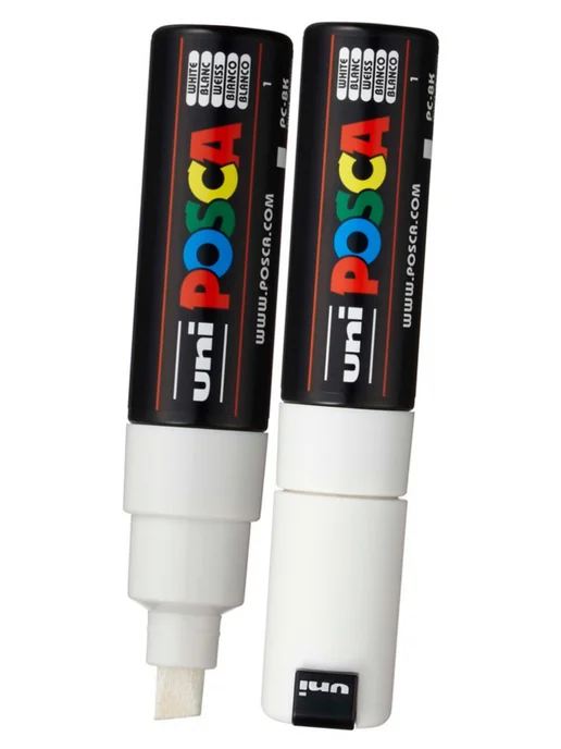UNI Маркер POSCA PC-8K скошенный белый, белый, фото 5