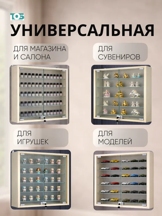 ТОБ.РУ Витрина настенная №1-5А с пятью полками, Крем Вайс, бежевый, фото 3